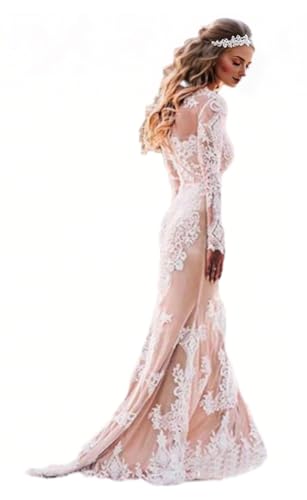 Mermaid Beach Wedding Dresses Long Sleeve Boho Wedding Dresses Court Train Lace Bridal Gowns with Appliques 2024