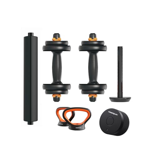 KSIX smart your tech Fed Kit Mancuernas V2 10 Kg conectadas App Feier, Barra y Pesa Rusa + Sensor Inteligente, Modulables, Multifunción, Empuñadura ergonómica