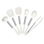 HaWare Kitchen Utensils Set, 6 Pcs Silicone Cooking Utensils Set with Stainless Steel Handle, Non-Stick Cooking Tools Turner Spatula Spoon Tong, Heat Resistant & Non-Scratch, Dishwasher Safe-White