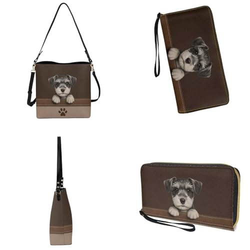 Image of Bucket Crossbody Bag Set for Women Lady, Leather Purse and Wallet Set Large Bucket Bag with Wallet