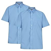 Trutex 2 Pack Short Sleeve School Shirts Boys (3-16+ Years) Non-Iron Boy's Button-Down Shirts, 2 x Boys Short Sleeve School Shirts, Durable Boys School Shirts - Genuine School Uniform Blue