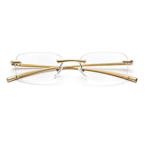 Image of ZUVGEES Rimless Clear Reading Glasses Blue Light Blocking Readers for Men and Women (Gold, 2.50)
