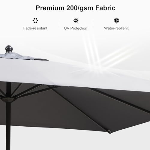 Image of PURPLE LEAF Outdoor Market Umbrella 12' x 9' Rectangle Light Gray 8 Ribs