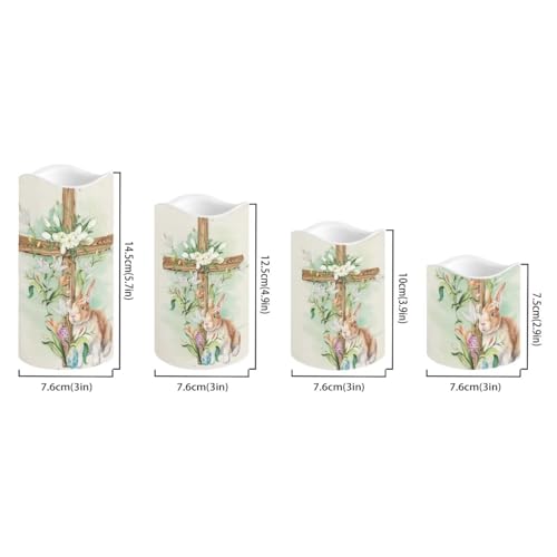 Image of Easter Bunny and Ccoss Plastic Flameless Candles with Remote Control and Timer LED Flickering Battery Electric Pillar Candles for Table Easter Decoration