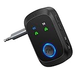 OQIMAX Bluetooth 5.4 Adapter Aux, 2-in-1 Bluetooth Transmitter Empfänger für 2 Kopfhörer, 3.5mm Aux Klinke Bluetooth Sender Low Latency, Kompatibel mit BT Kopfhörer, TV, Flugzeug, Auto, Fitnessgeräte