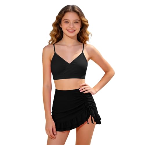 Bikini ado avec jupe de bain et bretelles réglables