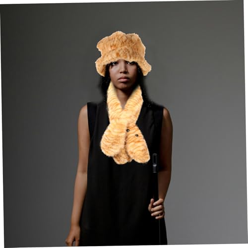 BESPORTBLE 1Set Cute Plush Cat Ears Winter Hat Scarf Set Warm Fluffy Tiger Print Beanie Scarf for Women Adorable for Cold Weather Ear Coverage4