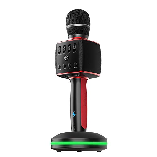 Wireless Karaoke Microphone, Bluetooth 5.0 Karaoke Rechargeable Dynamic Mic System Set with Dual Powerful Speakers, Charging Base (Black) Wireless Karaoke Microphone, Bluetooth 5.0 Karaoke Rechargeable Dynamic Mic System Set with Dual Powerful Speakers, Charging Base (Black)