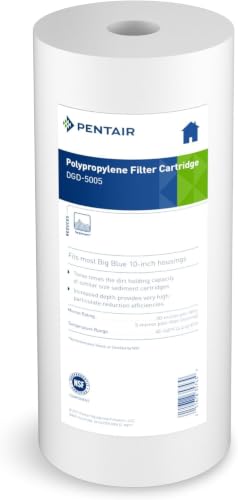 Pentair Pentek DGD-5005 Big Blue Water Filter, 10-Inch Whole House Sediment Filter Cartridge Replacement, Dual-Gradient Density Spun Polypropylene, 10" x 4.5", 5 Micron (Pack of 8)