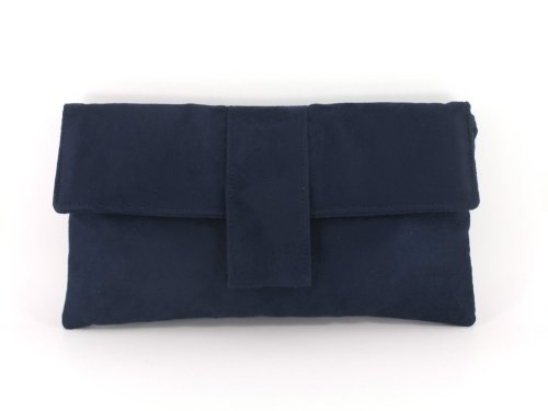 Pochette Sac à Main en Faux Daim Bleu Marine Foncé Finition Haute Couture
