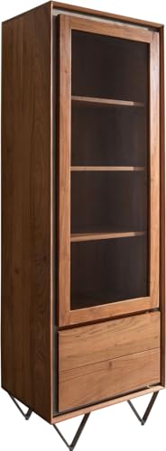 DeLife Buffet-Haut Stonegrace Acacia Marron placage de Pierre 60x180 cm 1 Porte 2 tiroirs Pied en V Noir Highboard
