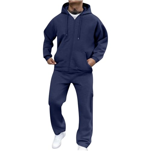 Mens Track Suits 2 Piece Set Fleece Lined Sweatsuits Full Zip Up Hoodie and Cargo Pants Tracksuits with Pockets 2025