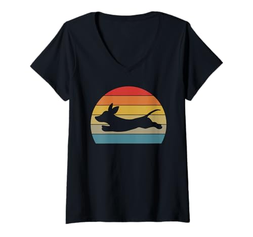 Mujer Dachshund Retro Sunset Dog Camiseta Cuello V