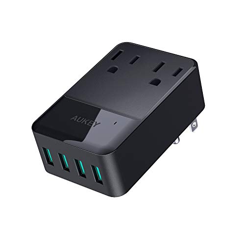 AUKEY Wall Charger with 2 Outlets and 4 USB Ports 30W USB Charger for Smartphones, Tablet, Laptop and More, ETL Certified