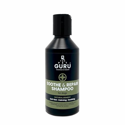 The Pet Guru - Apaise et répare les démangeaisons naturelles de la peau - Formule naturelle douce - Peau sensible, sèche, démangeaisons - Shampooing efficace et à action rapide, 250 ml