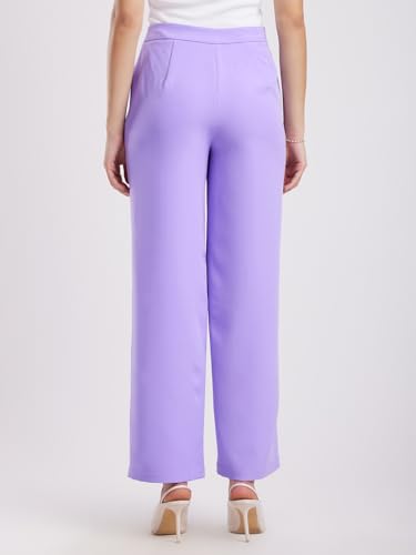 Image of FableStreet Women's Formal Trousers | Wide-Leg Design with Mid-Rise Waist | Solid Pattern & Plain Weave Fabric | Office Wear & Business Meetings