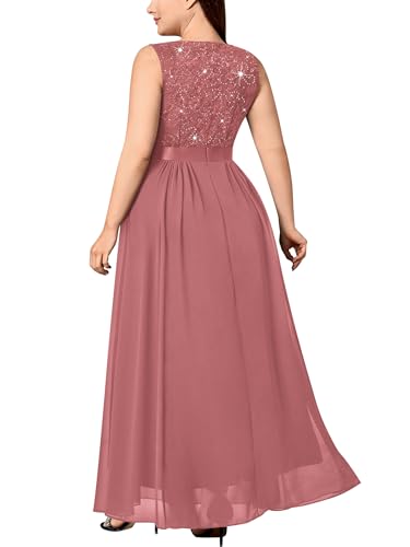 MISSMAY Women's Plus Size Sequined Lace Deep V-Neck Sleeveless Slit Formal Evening Party Maxi Dress2