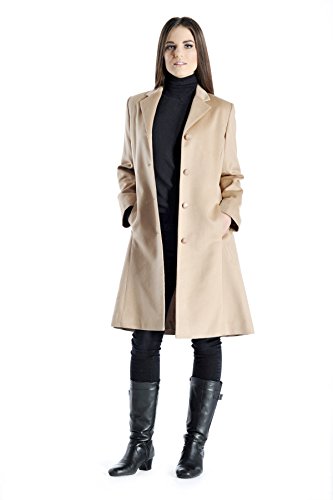 Cashmere Boutique 100% Pure Cashmere Knee Length Topcoat Women – 2 Inseam Side Pockets, Soft & Warm Overcoat