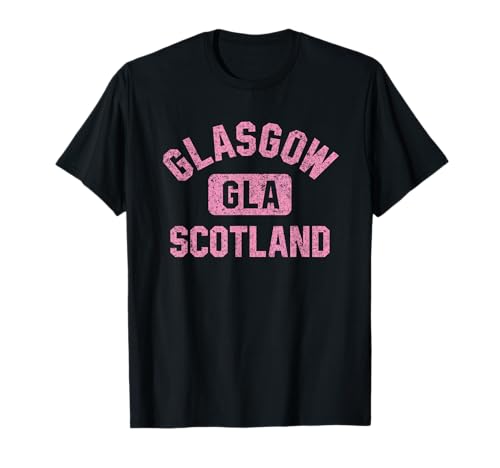 Glasgow Scotland Gym Style Distressed Pink Print T-Shirt