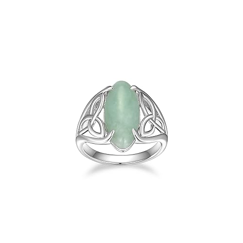 MORGAN & PAIGE .925 Sterling Silver Genuine Green Jade Celtic Trinity Knot Band Statement Ring for Women Trendy - Elegant Jade Gemstone Ring, Size 7