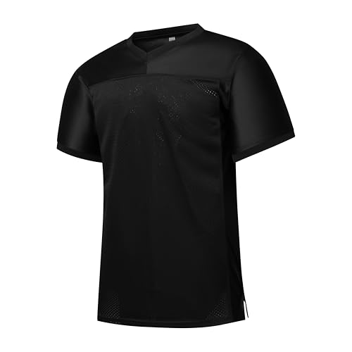 PRIMITAS Unisex Blank Football Jersey Mesh Athletic Football Shirt Practice Sports Uniform Black