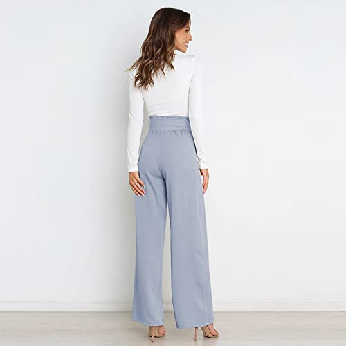 Women's Casual High Waist Belted Wide Leg Pants with Pocket Bow-Knot Self Tie Work Pants Long Palazzo Pants Trousers4