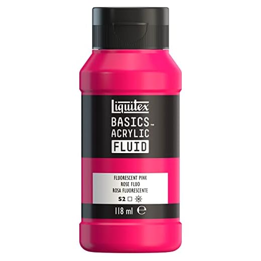 LIQUITEX Basics Fluid - Pintura acrílica de consistencia fluida, secado rápido, resistente a la luz, impermeable, acabado satinado permanente, bote 118 ml, rosa fluorescente