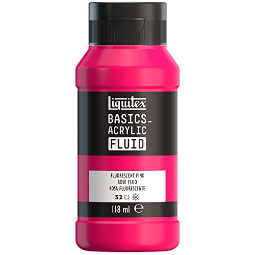 Liquitex 8870425 Basics Fluid Acrylfarbe mit fließender Konsiszenz, schnell trocknend, lichtecht, wasserfest, auf Wasserbasis, 118ml Flasche - Rosa Fluo