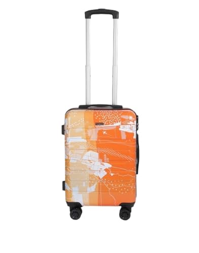 Image of TEAKWOOD LEATHERS Twin Printed 360 Degree Rotation Hard Cabin Trolley Bag (Orange, Small)