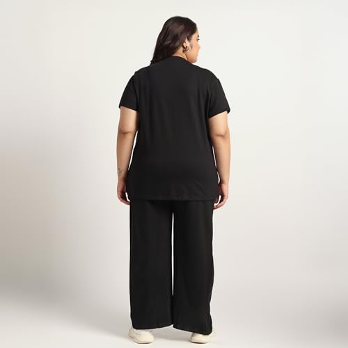 Image of Women's Relaxed Fit Cotton Co-Ord Set | Half Sleeve Top & Wide Leg Pants | Travel & Casual Wear