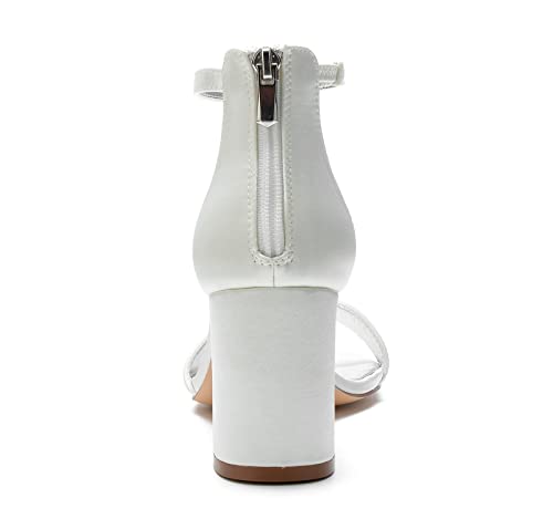 TNXZ Women's Satin Ankle Strap Chunky Heels Sandals for Women with Fahsion Block Heel Sandals4