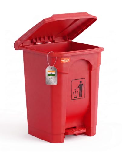 Image of pedal dustbin with lid, heavy duty plastic garbage bin, hands-free step-on waste bin for kitchen, office, home, hotel, bathroom & outdoor use (Mystic Red, 35 Liters)