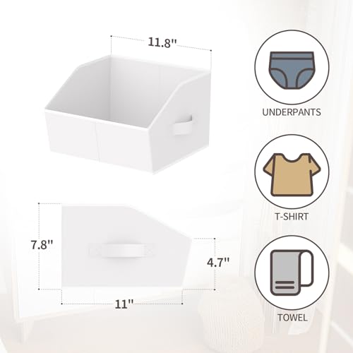 Image of Homsorout Storage Bins for Shelves - Small Trapezoid Closet Shelf Organizer, Fabric Organization Bins with Handles, Storage Baskets for Clothes, Towel, Purse, 4 Pack, White
