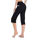 HISKYWIN Women's Yoga Capri Pants Flare Workout Bootleg Pants Bootcut Crop Side Pockets HF821-Black-L
