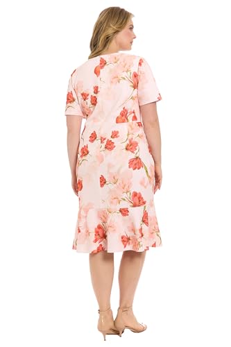 Image of London Times Women's Women's Twist Front V-Neck Midi Dress - Short Sleeve Fitted Trumpet Hem - Special Occasion Wedding Guest Dress