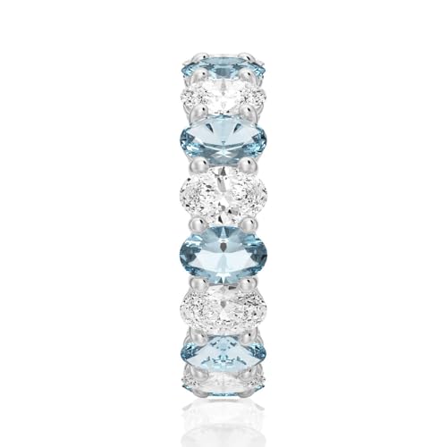 MSBLUE 6.6ct Lab Grown White Sapphire and Aquamarine Eternity Band, 14K White Gold Vermeil Wedding Ring, Rhodium Finish4