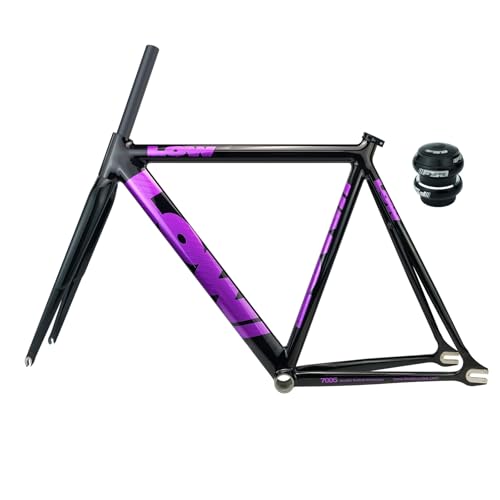 DHNCBGFZ 700C Fixed Gear Bike Frameset C Brake 100/120mm QR Bike Frame 53CM 55CM 57CM Aluminum Alloy Racing Track Bike Frame with Carbon Fork(Black Purple,53cm)