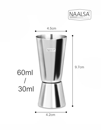 Image of NAALSA UDAN 2Pc Combo Double Sided Peg Measurer 30 & 60 ml, Damru & Tall Peg, Cocktail, Shot Glass, Drink Measuring Bar Tool Jigger Bar Accesories