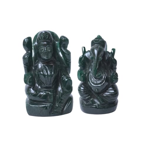 Image of Jade Laxmi Ganesha Idols 8cm for Wealth, Fame, Prosperity,Luck, Peace, Housewarming Pooja, Healing Crystal Gift