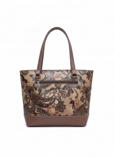 Image of De Elmore Elegant Floral Paisley Print Tote Bag | Women's Designer Look Top Handle Shoulder Purse with Zipper Pouch