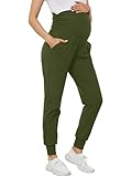 Pantalones deportivos de maternidad para mujer, elásticos, para entrenamiento, deportes, descanso, embarazo, pantalones de yoga con bolsillos, Ejercito Verde, S