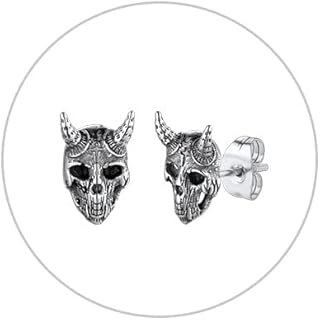 FaithHeart Satan Earrings Baphomet Goat Pentagram/Skull Stud Small Evil Satanic Earring for Men Women Black/Gold Plated/Stainless Steel