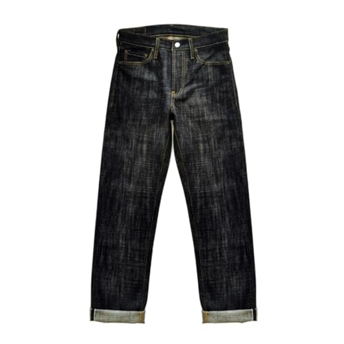 Men’S Vintage Straight Fit Selvedge Raw Denim Full Length Jeans Button Fly High Waist Midweight Daily Wear Pants2