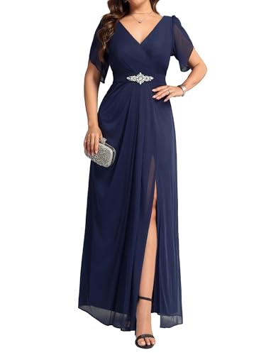 Ever-Pretty Women's Cap Sleeves Mother of The Bride Dresses Rhinestone Chiffon Maxi Formal Evening Dresses 02400
