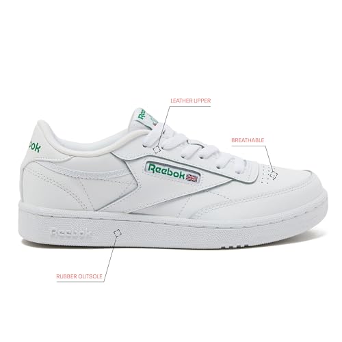 Image of Reebok Club C Girls and Boys Shoes for Kids, Toddler, Little Kid or Big Kid Sneakers, White /Glen Green /Vector Blue, 5 Big Kid