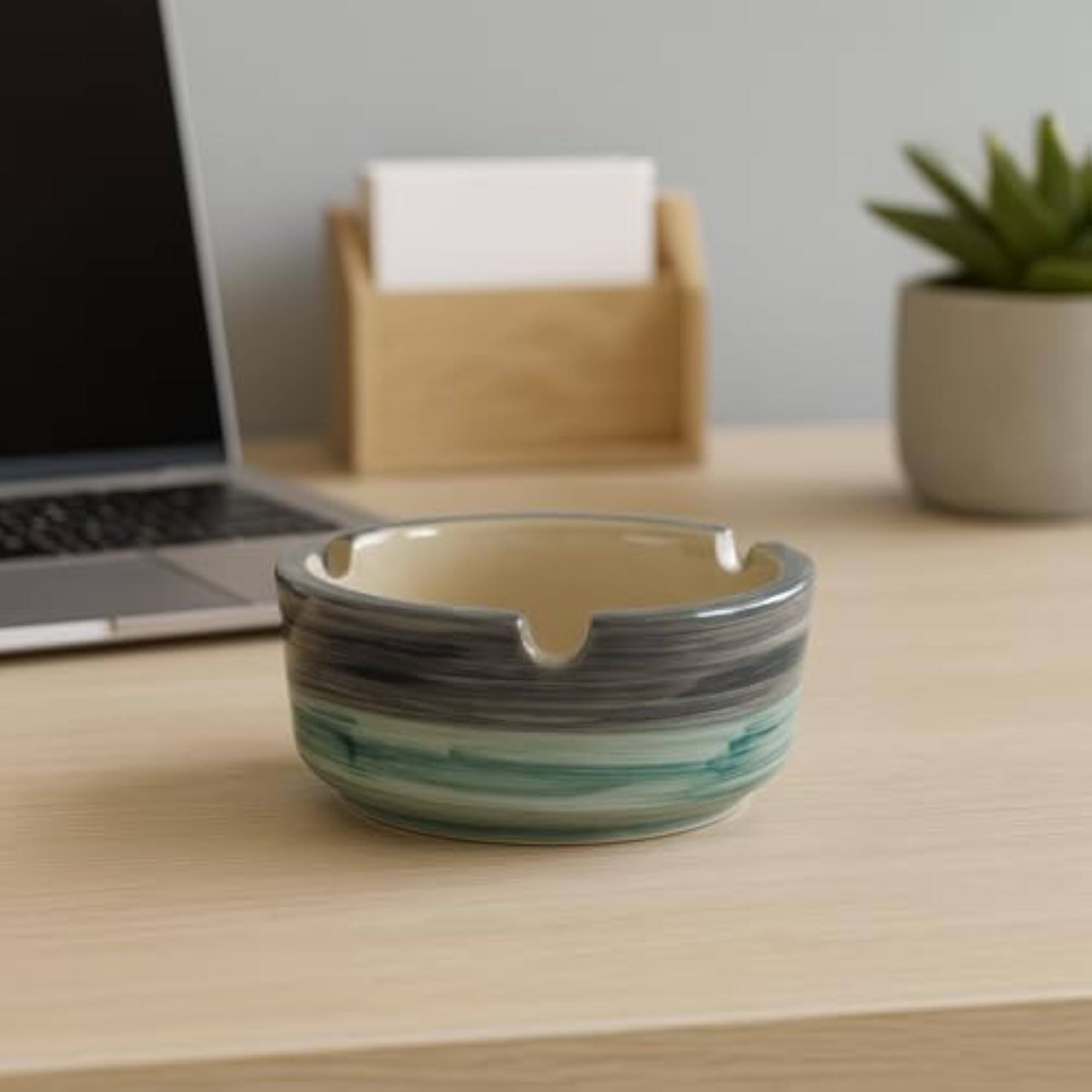 Ceramic Round Ashtray Figurine with Two-Tone Glaze