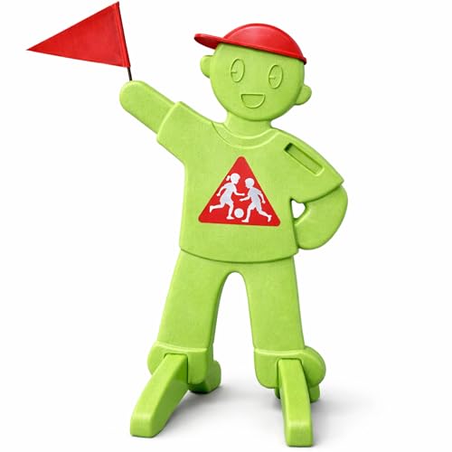 Von Steineich PlaySafe Kinder Warnfigur mit Fahne | Warnschild Achtung spielende Kinder | Reflektierender Verkehrswarn-Aufsteller | Langsam Fahren (Grün)