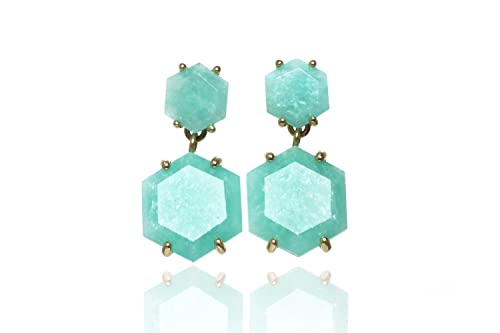 Boucles d'oreilles en amazonite artisanales et modernes pour femme