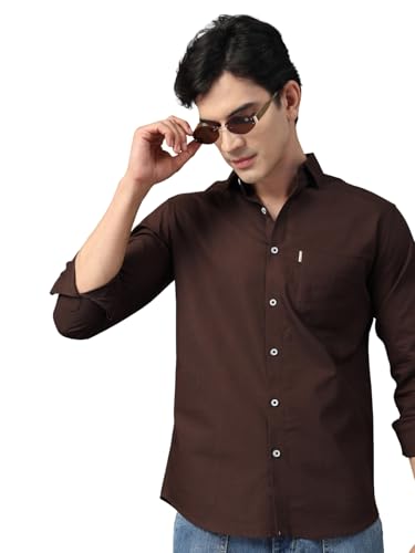 Image of Majestic Man Solid Cotton Casual Shirt - Slim Fit, Full Sleeves, Premium Button Closure