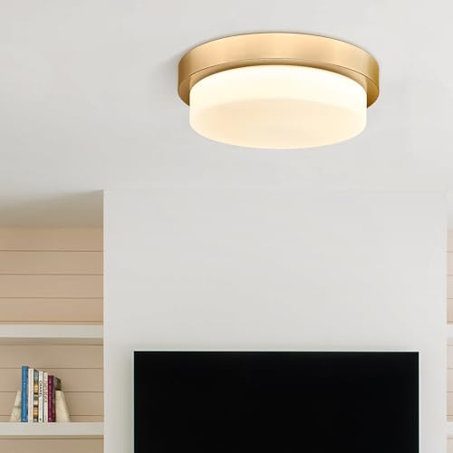 Image of 13 inch Gold LED Flush Mount Ceiling Light, 24W, 5CCT | Milk Glass, 2200LM, 2700K /3000K /4000K /5000K /6000K, Close to Ceiling Light Fixtures for Bedroom Hallway Kitchen, AD-22008-L-GD